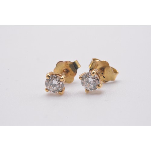 362 - A pair of 18ct yellow gold Diamond earrings, approx .50ct total, with certificate