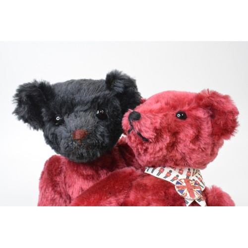 3 - x 2 Beardwell Red bears with suede paws and pads, one wearing neck tie and badge . height approx.34 ... 