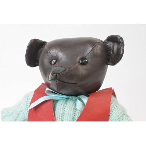 8 - Beardwell grey leather bear  with suede pads and paws, height 36 cms [14