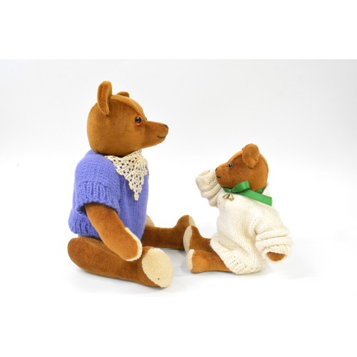 9 - Two Beardwell brown bears dressed in jumpers, one with an umbrella brooch, one with lace collar, bot... 