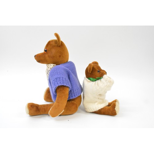 9 - Two Beardwell brown bears dressed in jumpers, one with an umbrella brooch, one with lace collar, bot... 