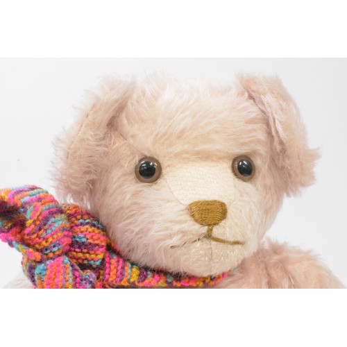 10 - Pale pink Beardwell bear with multicoloured scarf, size 50 cms [19.5