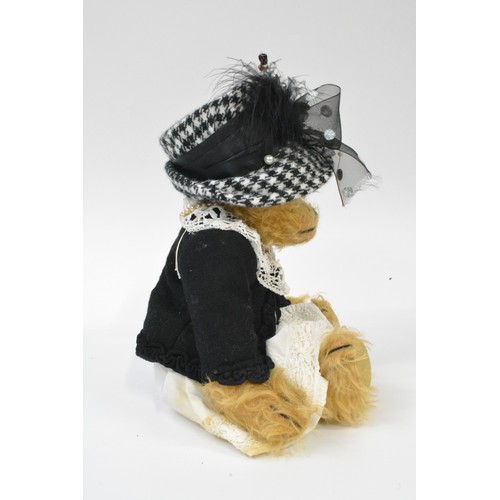 11 - Beardwell designed dressed bear with hat,pearl necklace, butterfly brooch. Size 28cms [11