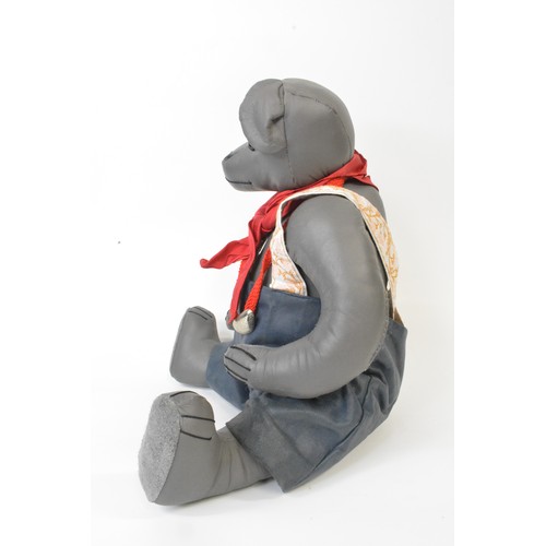 12 - Grey leather made dressed bear with suede paws and pads, height 48 cms [19