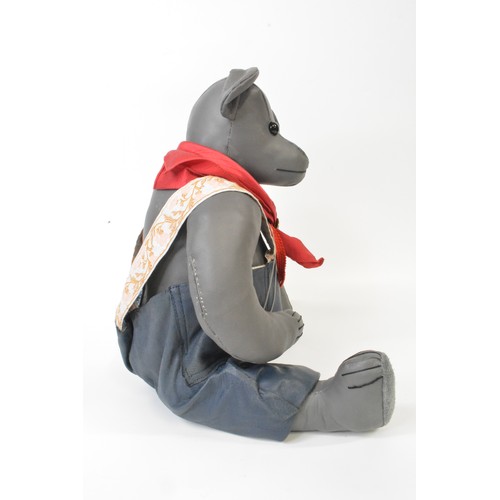 12 - Grey leather made dressed bear with suede paws and pads, height 48 cms [19