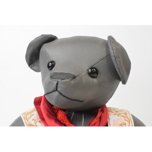 12 - Grey leather made dressed bear with suede paws and pads, height 48 cms [19