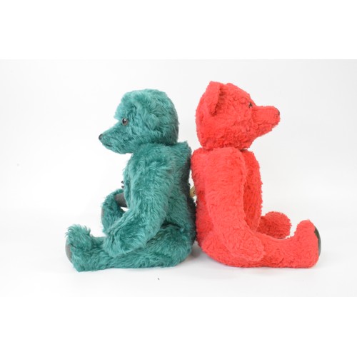 19 - x 2 Beardwell Bears, one green called 'Jake' and one red bear, both with moveable limbs. approx. hei... 