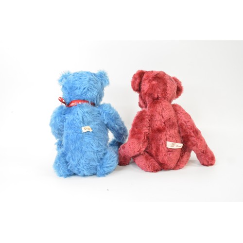 31 - Two Beardwell bears, one red with silver bow tie, one blue with red with love ribbon, all moveable l... 