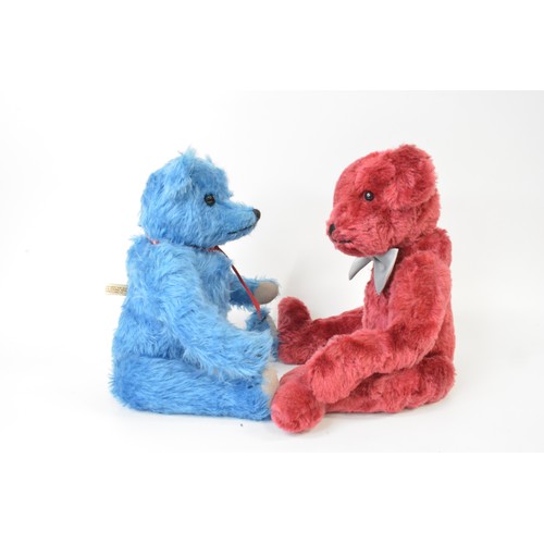 31 - Two Beardwell bears, one red with silver bow tie, one blue with red with love ribbon, all moveable l... 