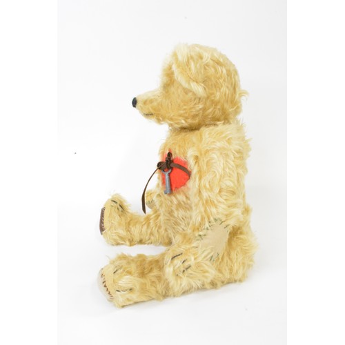 34 - Light brown Beardwell 'patches' bear with red heart and key, moveable limbs, height 38 cms [15