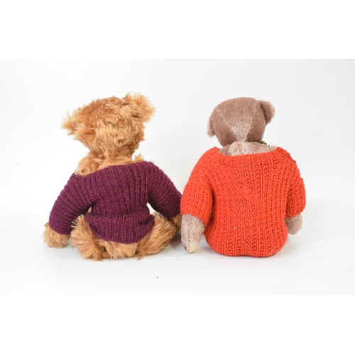 38 - Two Beardwell dressed bears in jumpers, moveable limbs, height approx. 36 cms [14