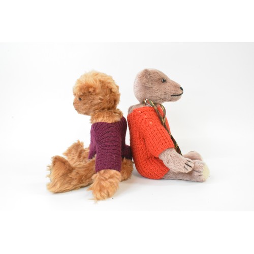 38 - Two Beardwell dressed bears in jumpers, moveable limbs, height approx. 36 cms [14