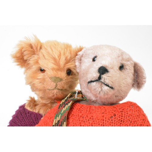 38 - Two Beardwell dressed bears in jumpers, moveable limbs, height approx. 36 cms [14