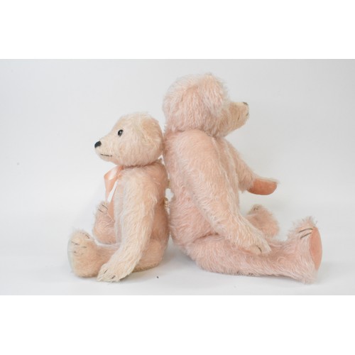 44 - x2 Beardwell Pink bears, both with suede paws and pads, one with pink bow. approx heights are 41 cms... 