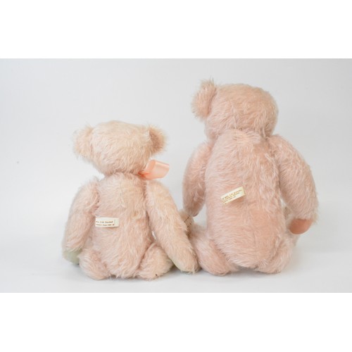 44 - x2 Beardwell Pink bears, both with suede paws and pads, one with pink bow. approx heights are 41 cms... 