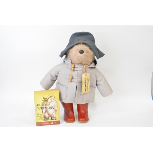 66 - Vintage early 1970's Paddington Bear dressed in duffle coat, hat and red Dunlop boots, with Gabriell... 