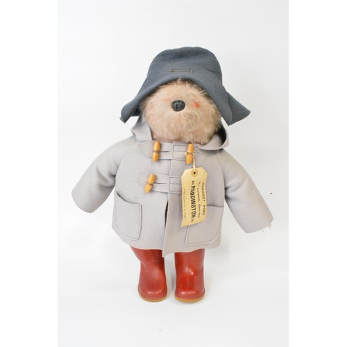 66 - Vintage early 1970's Paddington Bear dressed in duffle coat, hat and red Dunlop boots, with Gabriell... 