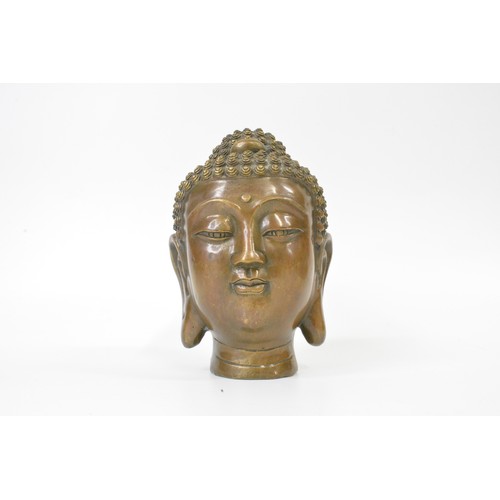 107 - Bronzed buddha head, heavy metal, approx H19cm