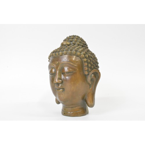 107 - Bronzed buddha head, heavy metal, approx H19cm