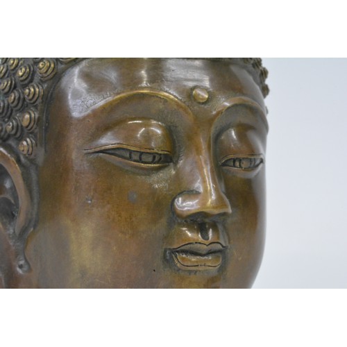 107 - Bronzed buddha head, heavy metal, approx H19cm