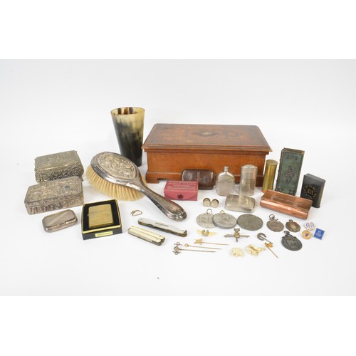 114 - Box containing vintage items of mixed interest to include Zippo solid brass in box marked 1932-1983 ... 