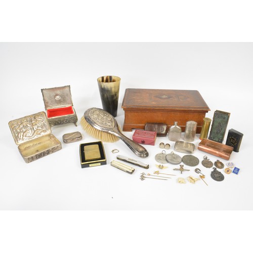 114 - Box containing vintage items of mixed interest to include Zippo solid brass in box marked 1932-1983 ... 