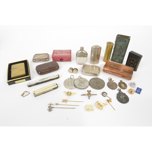 114 - Box containing vintage items of mixed interest to include Zippo solid brass in box marked 1932-1983 ... 