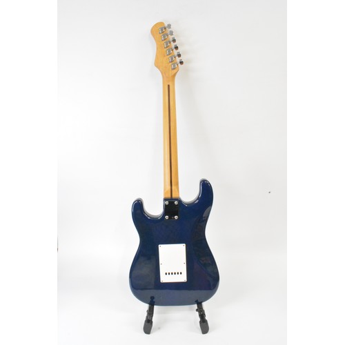 130 - Gear 4 Music six string electric blue guitar with carrier and Microphone (stand not included, no cab... 