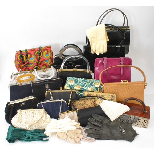 138 - Vintage and retro handbags some with Lucite handles plus  gloves. To include rare vintage Prada pink... 