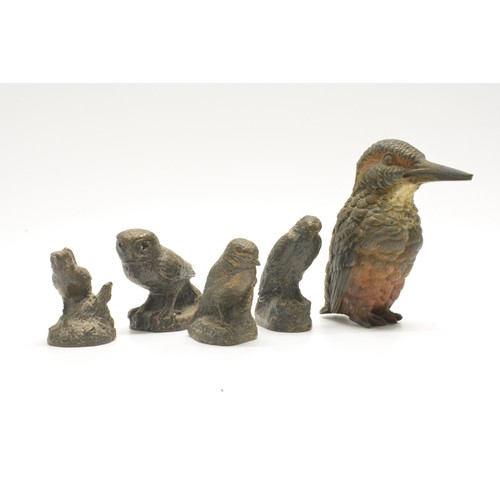 150 - Group of bird themed figures to include Robin, Kingfisher etc. Bergman style, composite metal and re... 