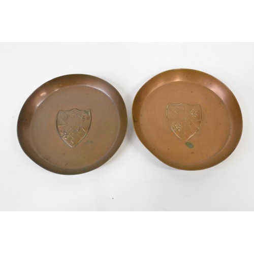 152 - Pair of James Sankey & Sons solid copper trays with crest to centre