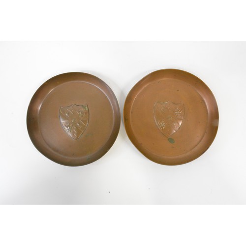 152 - Pair of James Sankey & Sons solid copper trays with crest to centre