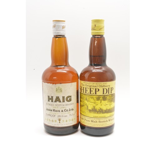 212 - Two bottles - one Haig Gold Label, 26 2/3 fl.ozs, 70 proof and one bottle Sheep Dip 8 year old Pure ... 