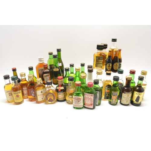 216 - One box 40 assorted miniatures to include cognacs,rums,whiskies,ports etc