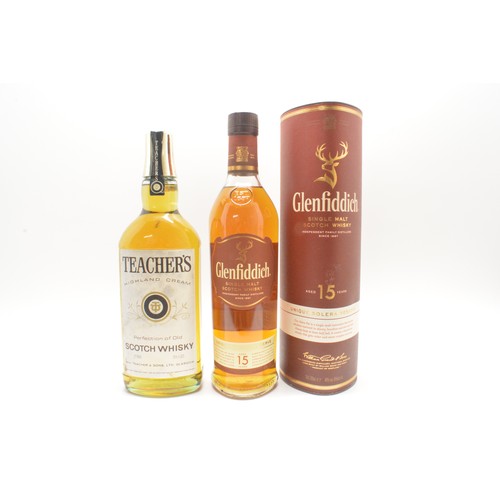 218 - One tubed bottle Glenfiddich Unique Solera Reserve, aged 15 years, 70cl, 40% and one bottle Teachers... 