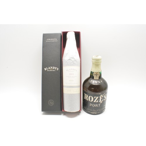 221 - One boxed bottle Blandy's Colheita Madeira 2002, 50cl, 19% and one bottle Rozes Tawny Port, 70 cl