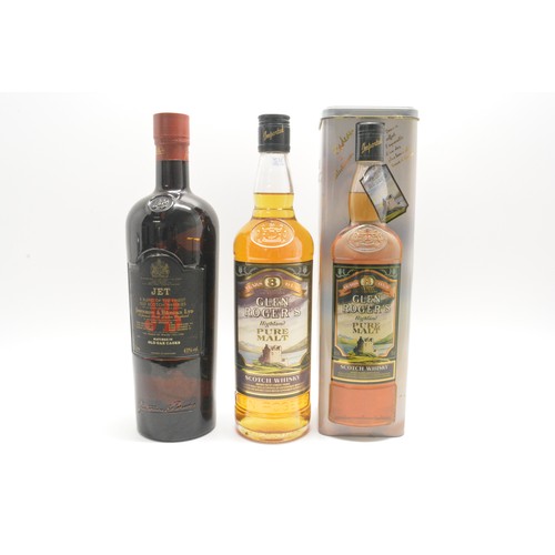 225 - One tin boxed Glen Rogers Pure Malt 8 years old, 70cl,40% and one litre bottle J&B JET, a blend of t... 