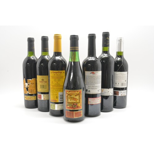 233 - 7 bottles Spanish wine, 4 bottles Camp Viejo, 1 gran reserva, 1975, 1 riserva, 1987, 1 crianza 1998,... 