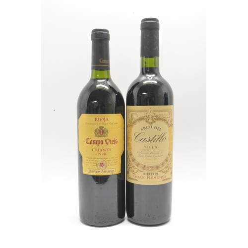 233 - 7 bottles Spanish wine, 4 bottles Camp Viejo, 1 gran reserva, 1975, 1 riserva, 1987, 1 crianza 1998,... 