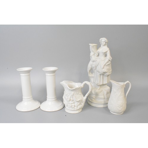 250 - Royal Doulton glazed candlesticks together with Portmerion 'Parian' bisque figurine candle holder an... 