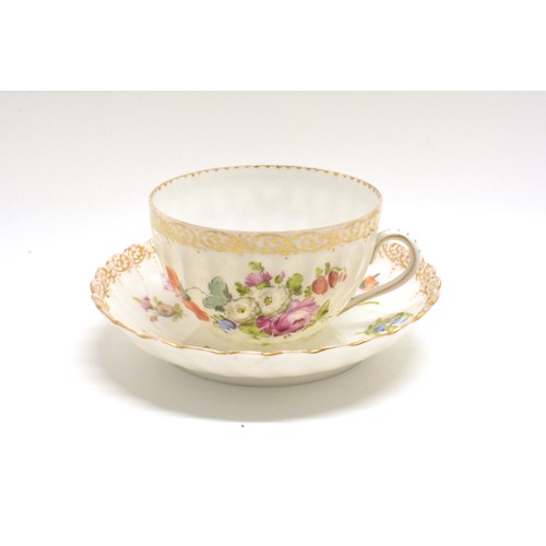 252 - Dresden hand painted tea cup and saucer with floral bouquet design