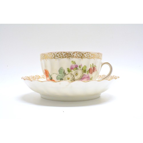 252 - Dresden hand painted tea cup and saucer with floral bouquet design