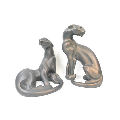 255 - x2 large bronze effect ceramic figures of big cats/jaguars, approx max H17cm. AF