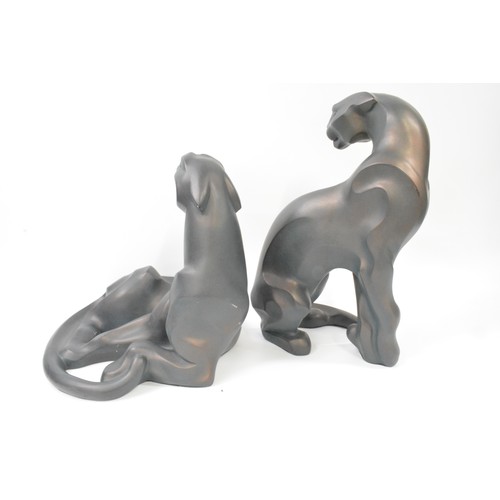 255 - x2 large bronze effect ceramic figures of big cats/jaguars, approx max H17cm. AF