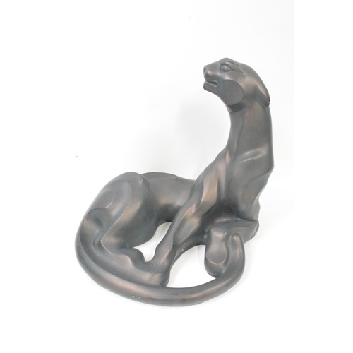 255 - x2 large bronze effect ceramic figures of big cats/jaguars, approx max H17cm. AF