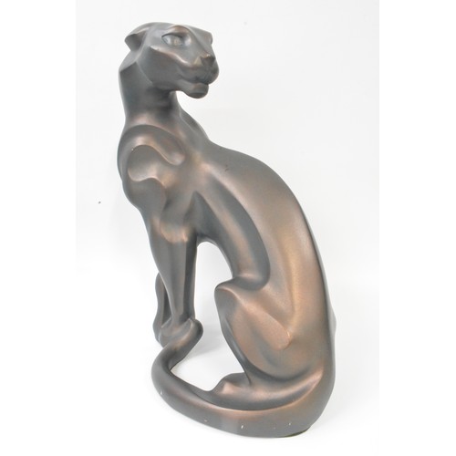 255 - x2 large bronze effect ceramic figures of big cats/jaguars, approx max H17cm. AF