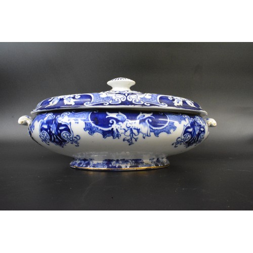 259 - Blue and white mixed dinner ware items consisting lidded terrines, and platters etc. some marked Pek... 