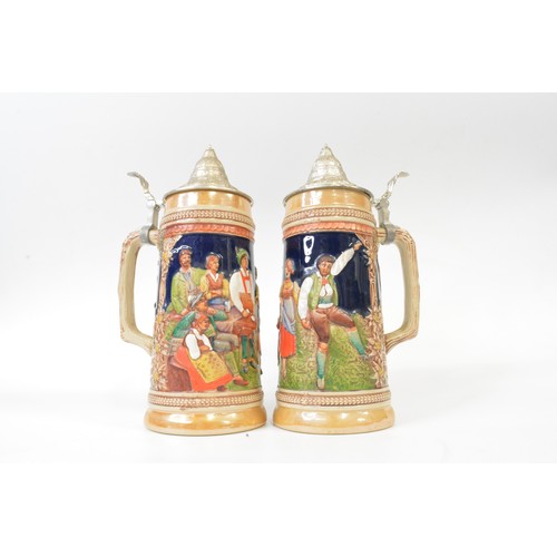 268 - Gertz German Steins, with beer fest scenes, x2.