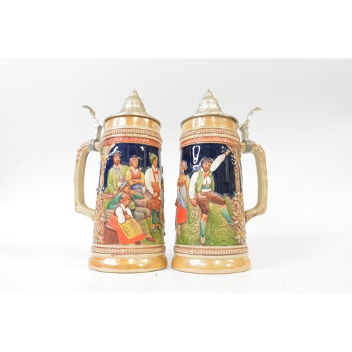 268 - Gertz German Steins, with beer fest scenes, x2.