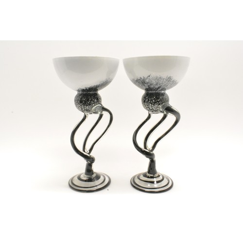 274 - A pair of vintage glass art pedestal bowls with twist design stem, possibly Jozefina Krosno.